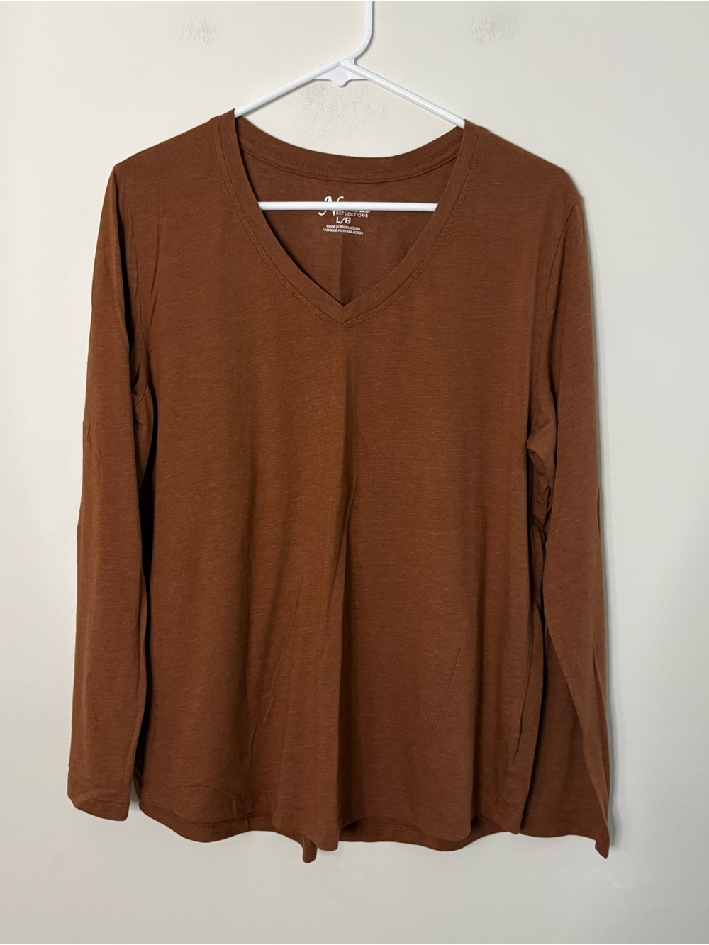 Natural Reflections Women’s Large Brown Vneck Long Sleeve Shirt Fall Basic V7